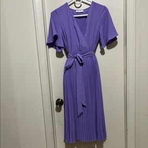 SHEIN Purple Flutter Sleeve Wrap Midi Dress